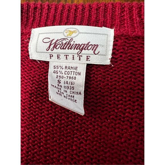 Vintage worthington petite red floral button up cardigan small - Picture 5 of 6